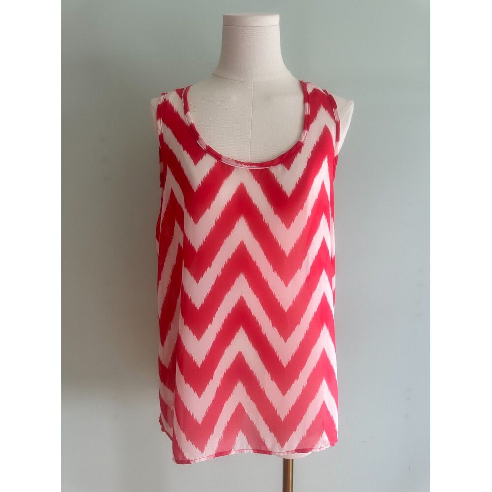 Brendas Coral orange /White Chevron sheer flowy tank top Size Large
